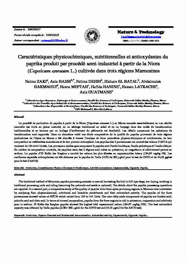 [PDF] Caractéristiques physicochimiques, nutritionnelles et antioxydantes