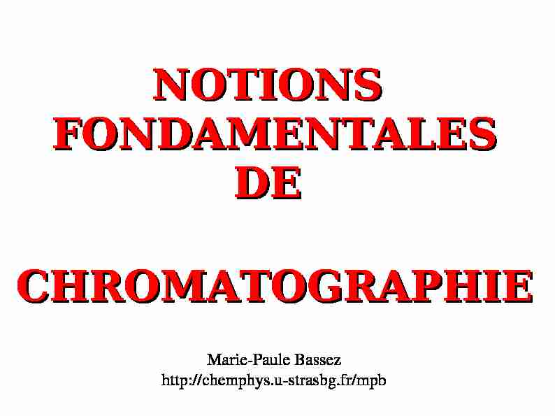 NOTIONS FONDAMENTALES DE CHROMATOGRAPHIE