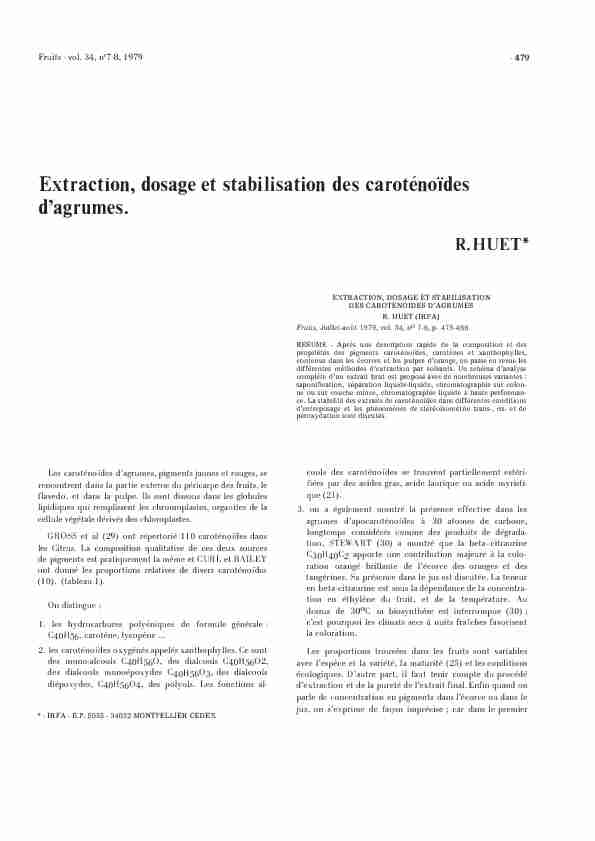 Extraction dosage et stabilisation des caroténoïdes dagrumes.
