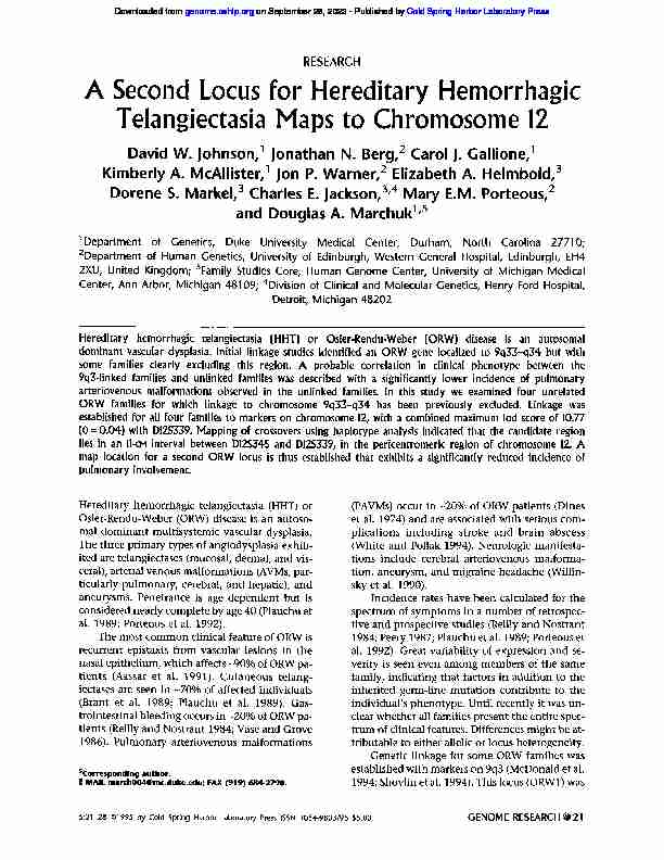 A Second Locus for Hereditary Hemorrhagic Telangiectasia Maps to