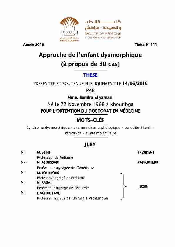 [PDF] Approche de lenfant dysmorphique (à propos de 30 cas) - UCA