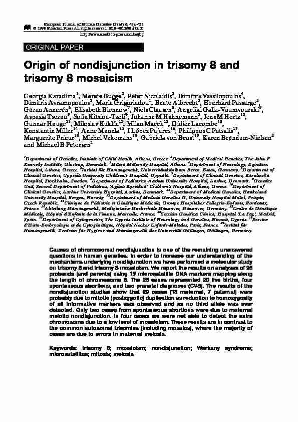 Origin of nondisjunction in trisomy 8 and trisomy 8 mosaicism