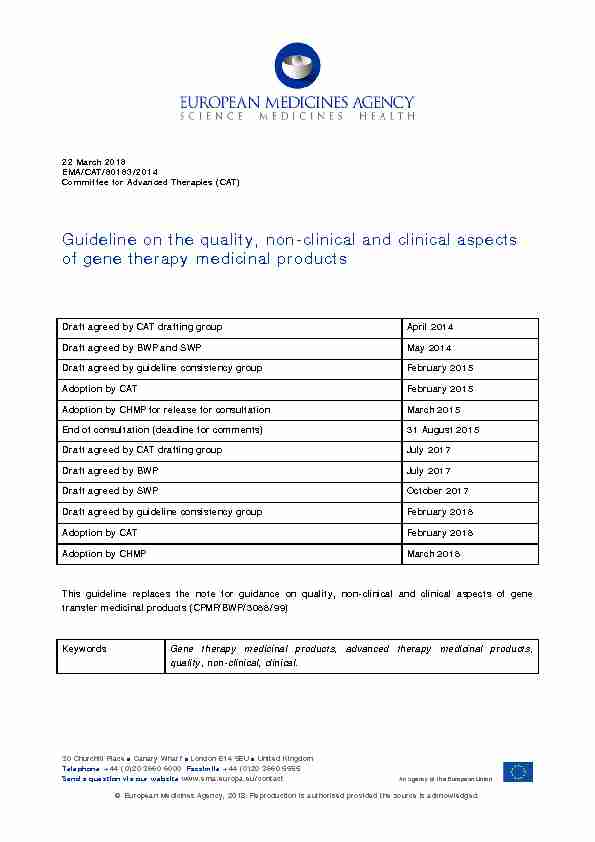Guideline on the quality non-clinical and clinical aspects of gene