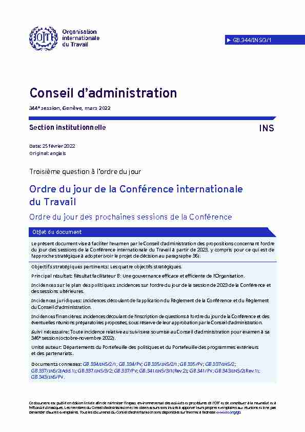 [PDF] Ordre du jour de la Conférence internationale du Travail - ILO