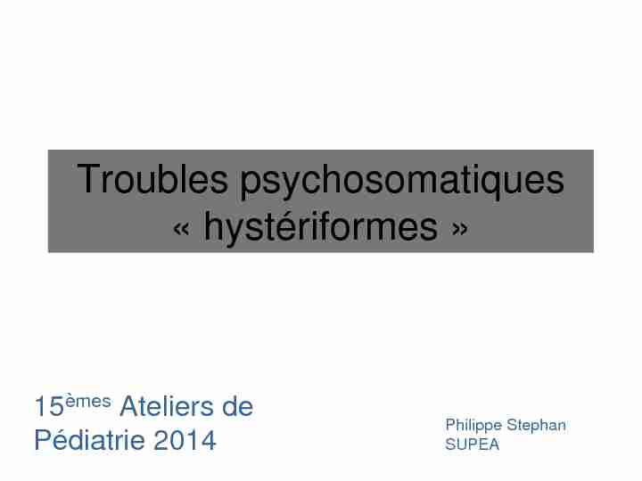Troubles psychosomatiques « hystériformes