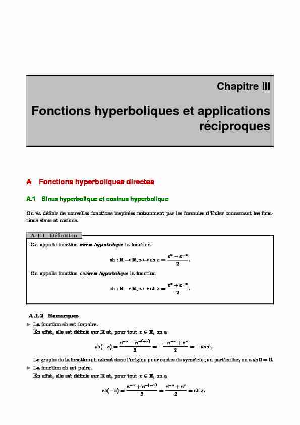 [PDF] Fonctions hyperboliques et applications r´eciproques