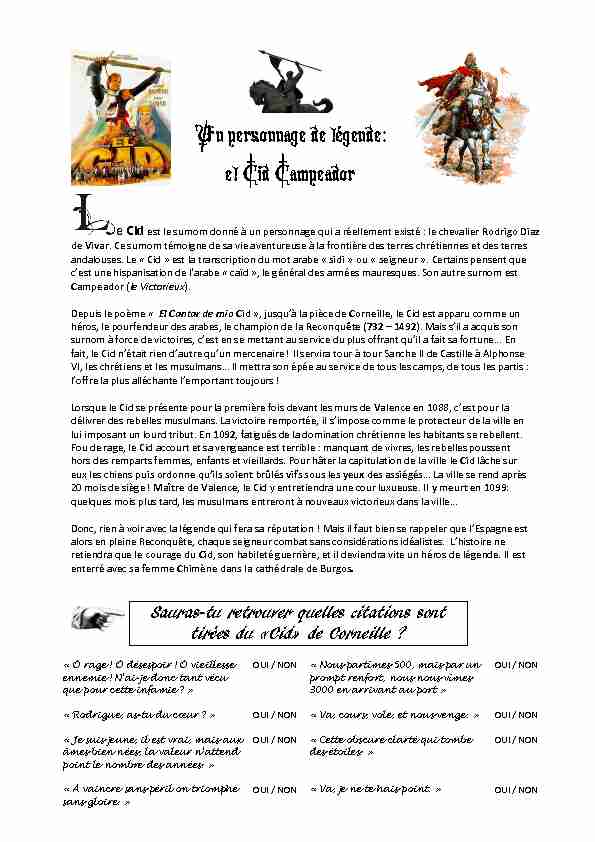 [PDF] Un personnage de légende: el Cid Campeador - Langues Dijon