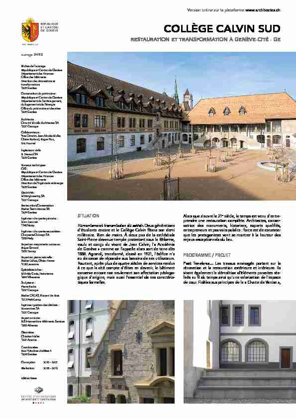 [PDF] COLLÈGE CALVIN SUD - Architectesch