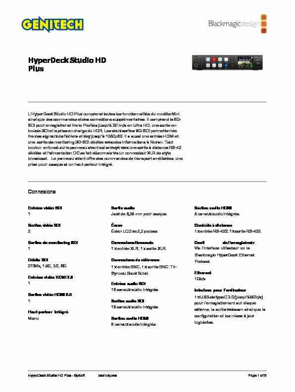 HyperDeck Studio HD Plus - Blackmagic Design