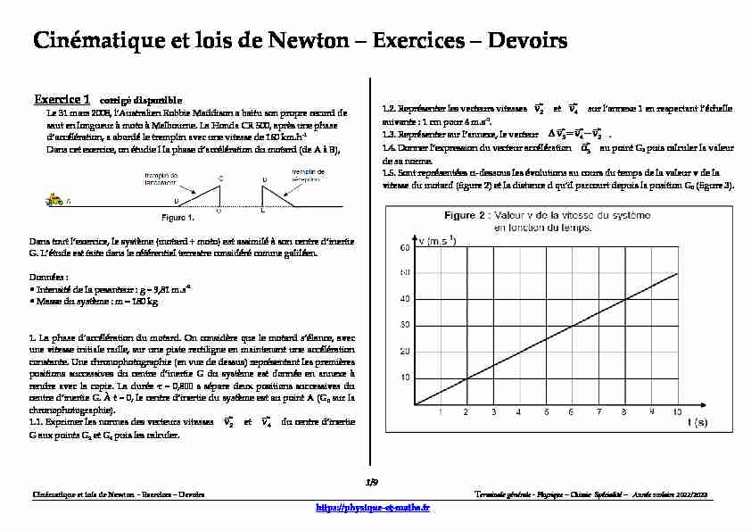 [PDF] Cinématique et lois de Newton - Exercices - Devoirs