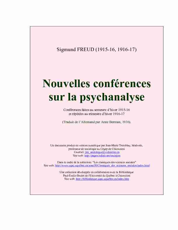 Sigmund Freud Nouvelles conférences sur la psychanalyse (1915