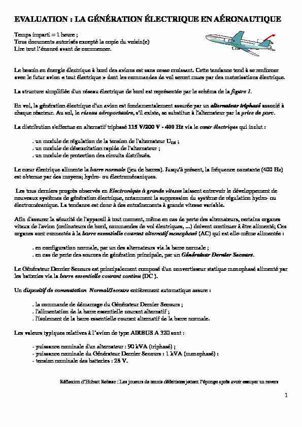 [PDF] EVALUATION : LA GÉNÉRATION ÉLECTRIQUE EN AÉRONAUTIQUE