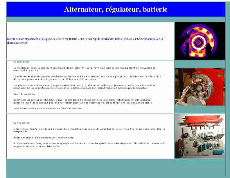 Alternateur, régulateur, batterie - Aero Hesbaye