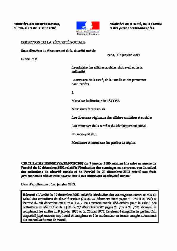 [PDF] Circulaire DGT du 7 janvier 2003 relative aux frais  - UNIS