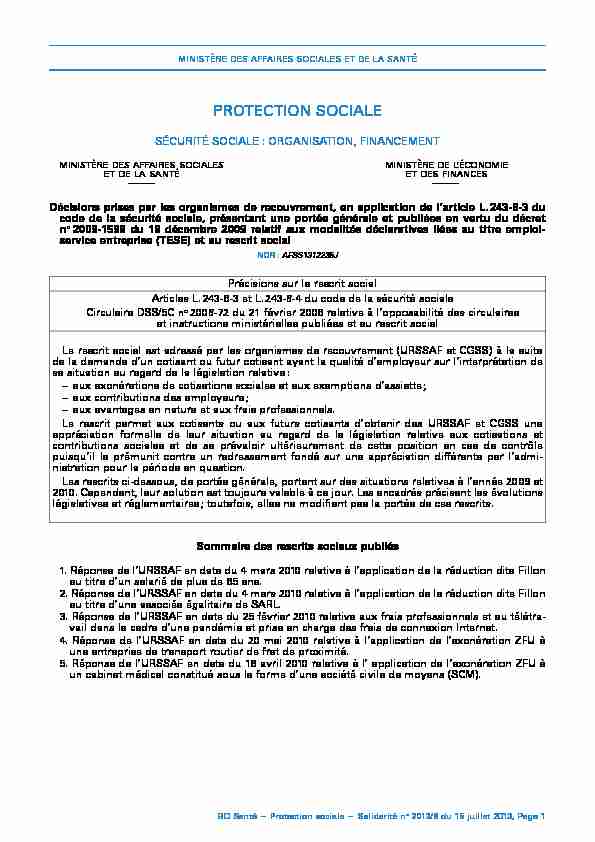 [PDF] PROTECTION SOCIALE - Ministère de la Santé