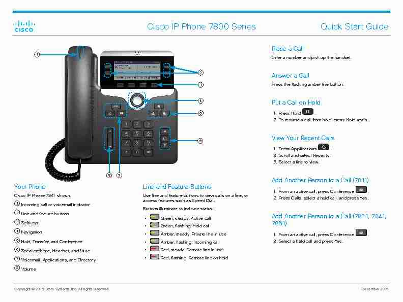 [PDF] Cisco IP Phone 7800 Series Quick Start Guide