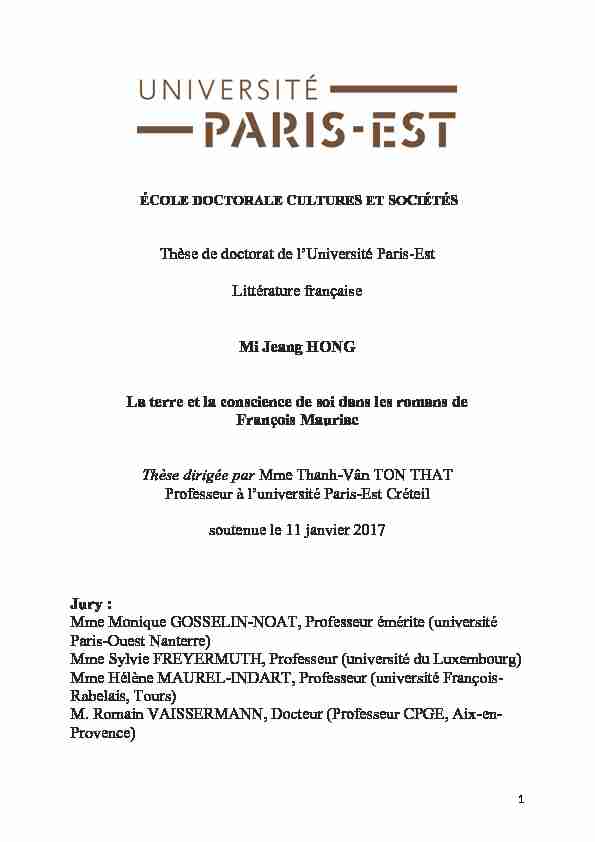 Thèse de doctorat de lUniversité Paris-Est Littérature française Mi