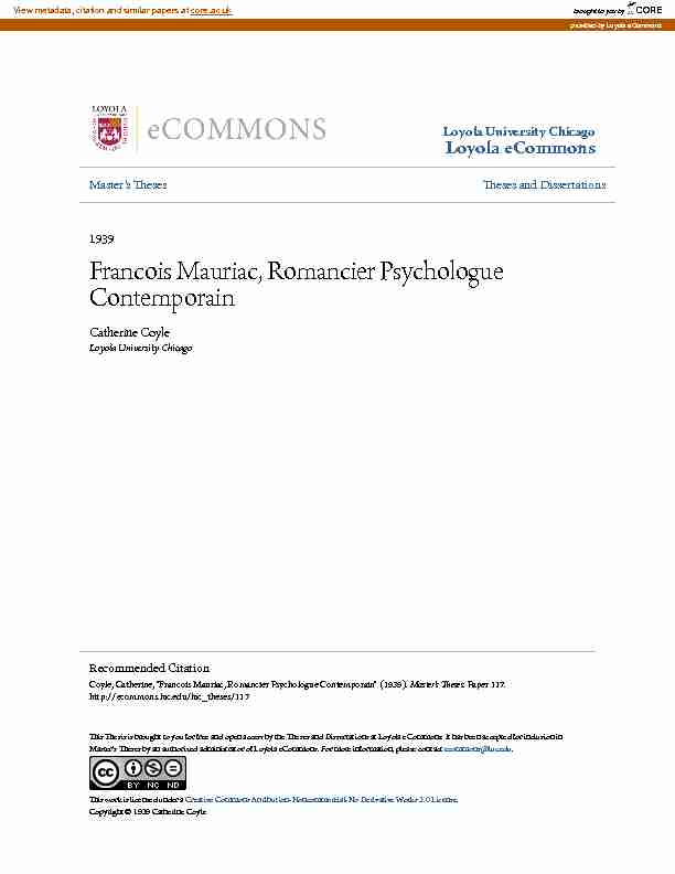 [PDF] Francois Mauriac, Romancier Psychologue Contemporain - CORE