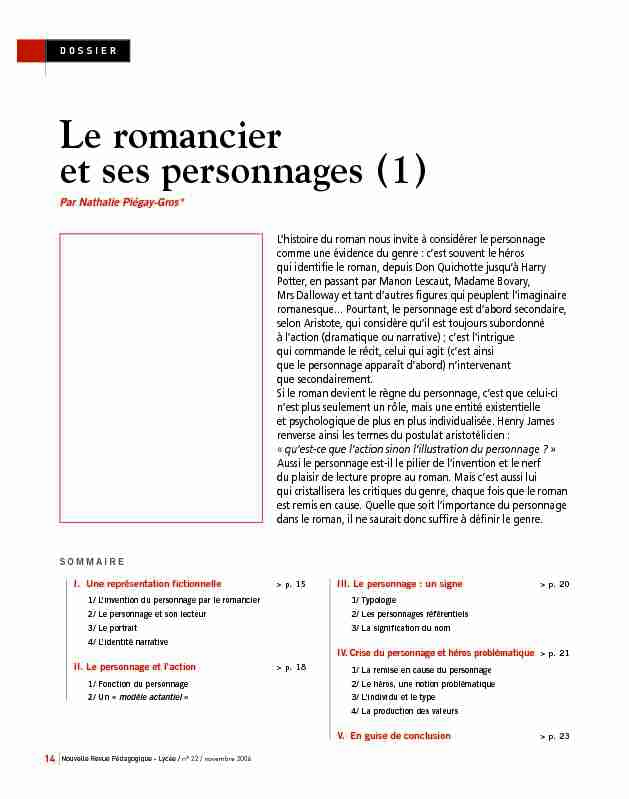 [PDF] Le romancier et ses personnages (1) - Lettres et Histoire Géographie