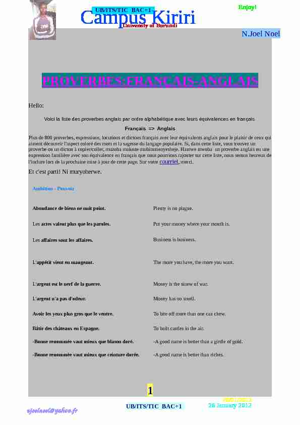 Proverbes en Français et English