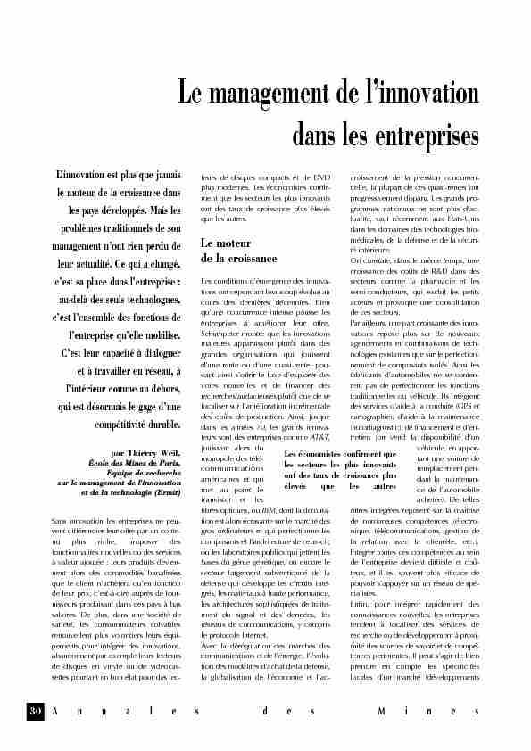 [PDF] Le management de linnovation dans les entreprises - Les Annales