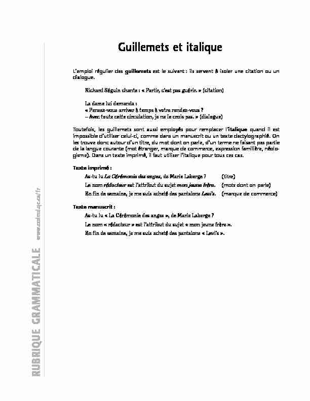 [PDF] Guillemets et italique - CCDMD