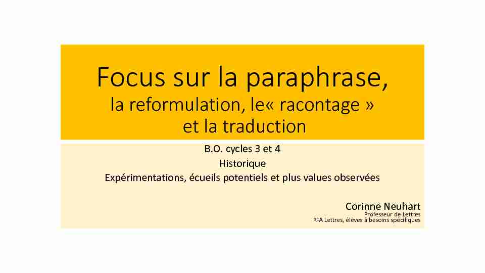 [PDF] Focus sur la paraphrase