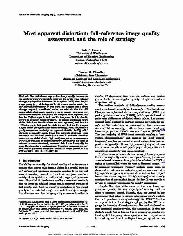 Most apparent distortion: full-reference image quality assessment