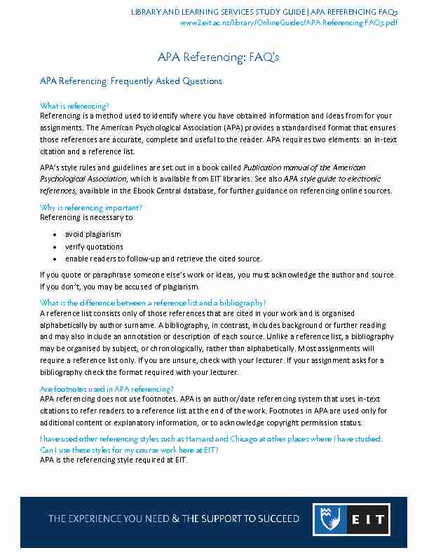 APA Referencing: FAQs