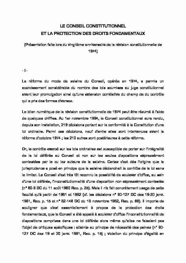 [PDF] LE CONSEIL CONSTITUTIONNEL ET LA PROTECTION DES