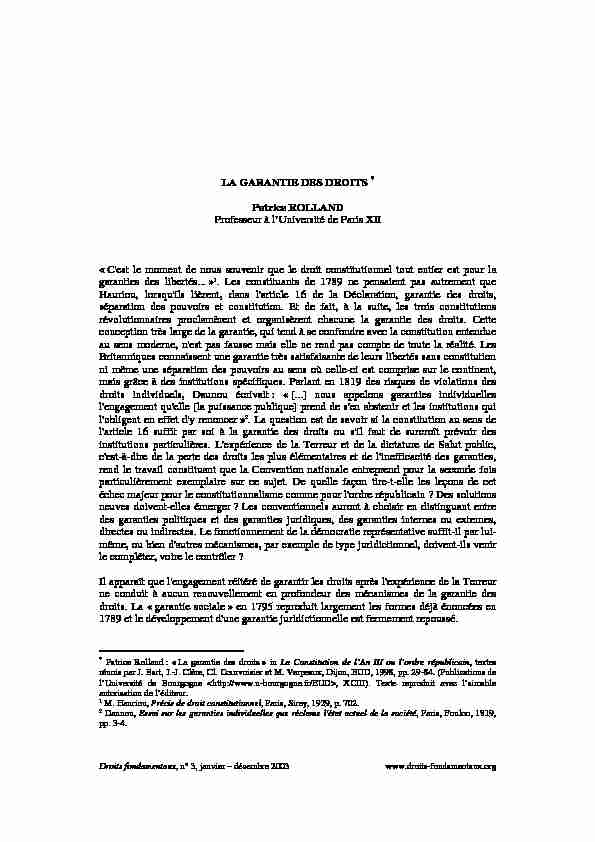 [PDF] La garantie des droits - Paris - CRDH