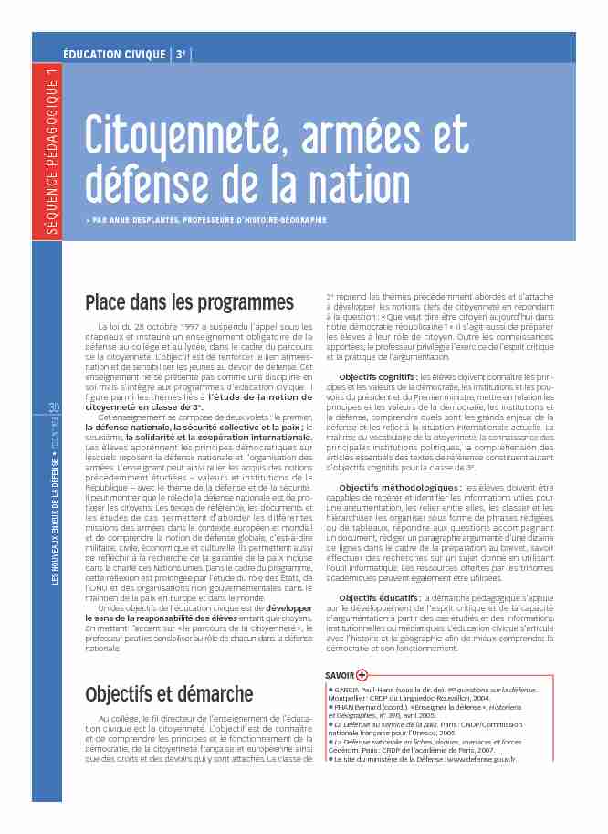 [PDF] Citoyenneté armées et défense de la nation