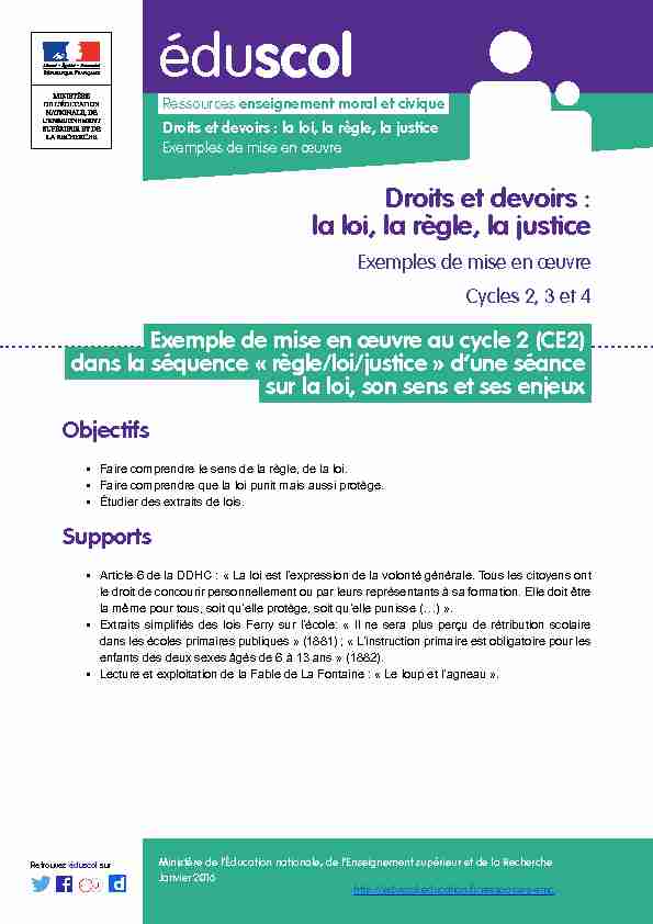 [PDF] Droits et devoirs : la loi, la règle, la justice - éduscol - Ministère de l