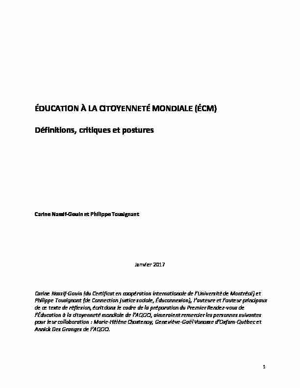 [PDF] Éducation à la citoyenneté mondiale (ÉCM) Définitions critiques et