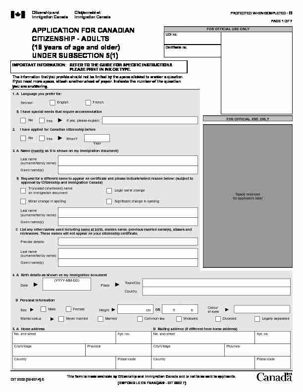 [PDF] CIT 0002 E : Application for Canadian Citizenship - TSpace