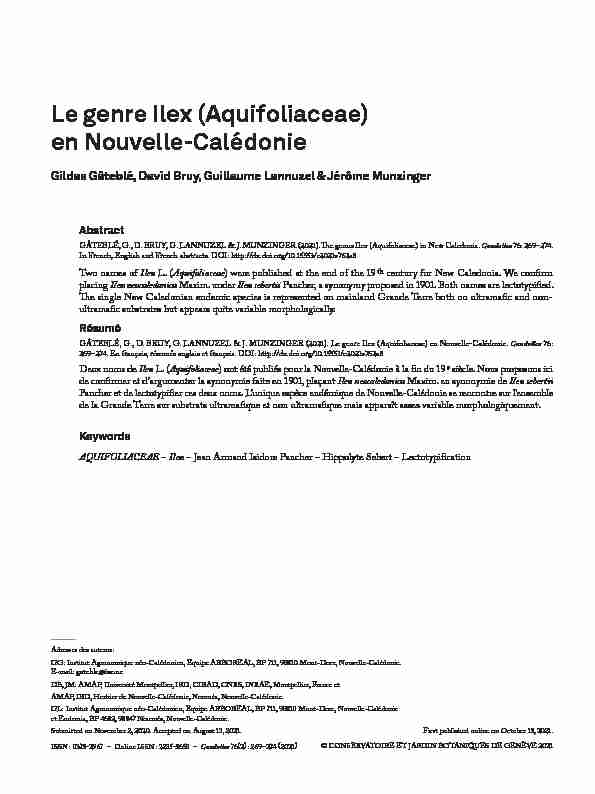 Le genre Ilex (Aquifoliaceae) en Nouvelle-Calédonie