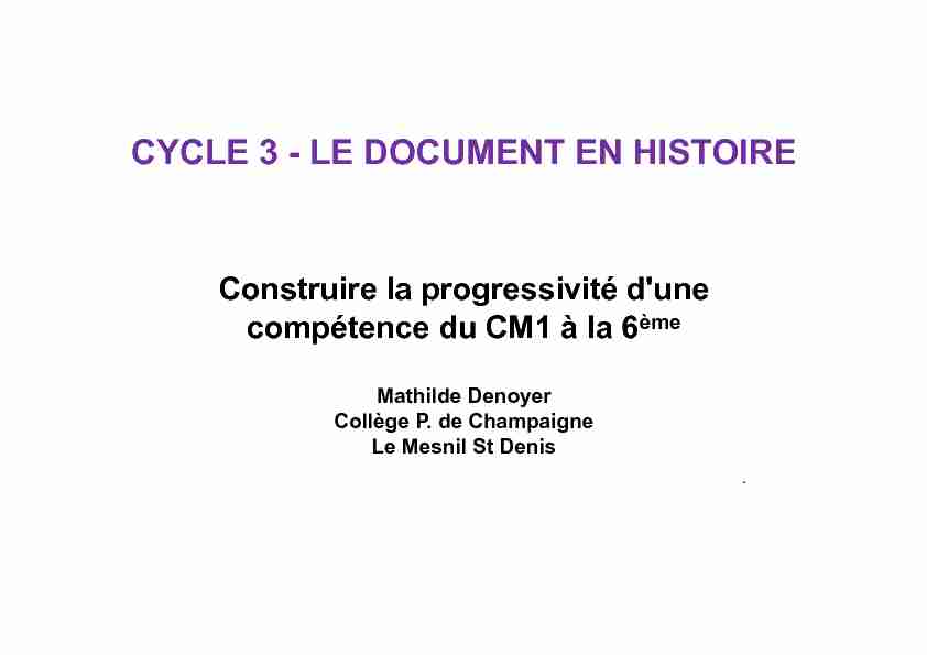 CYCLE 3 - LE DOCUMENT EN HISTOIRE