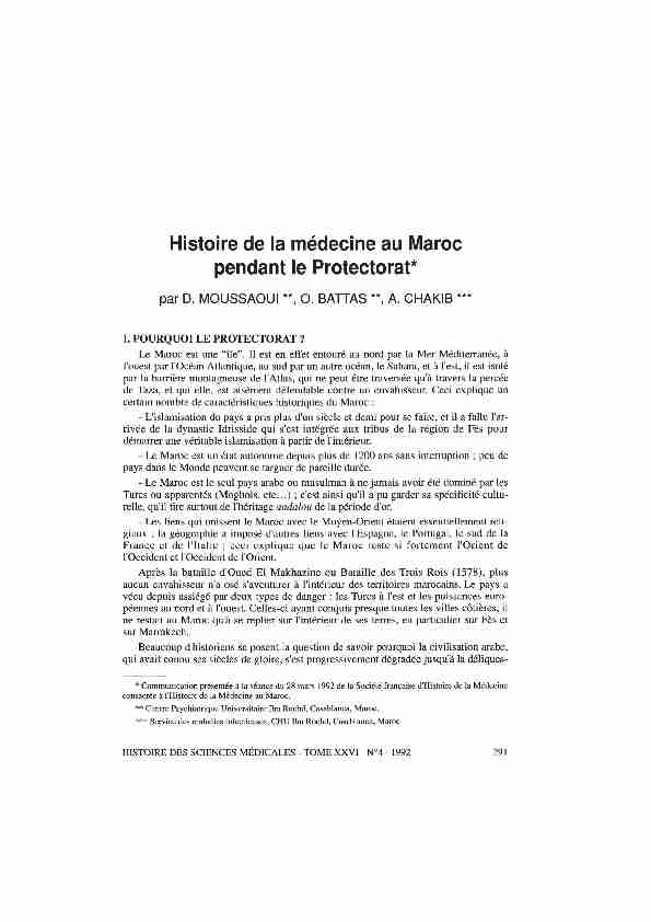 Histoire de la médecine au Maroc pendant le Protectorat*