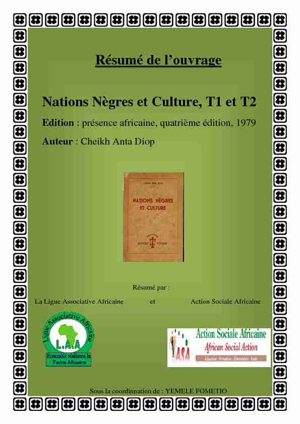 Résumé de louvrage Nations nègres et Culture de Cheikh Anta Diop