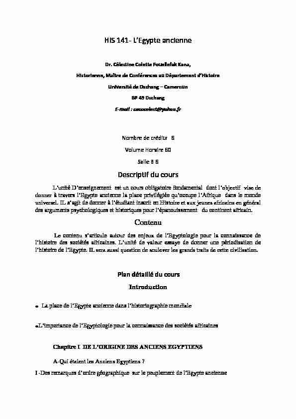 [PDF] HIS 141- LEgypte ancienne Descriptif du cours Contenu