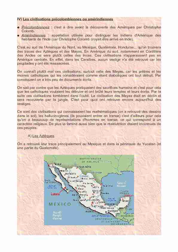 IV) Les civilisations précolombiennes ou amérindiennes - Free