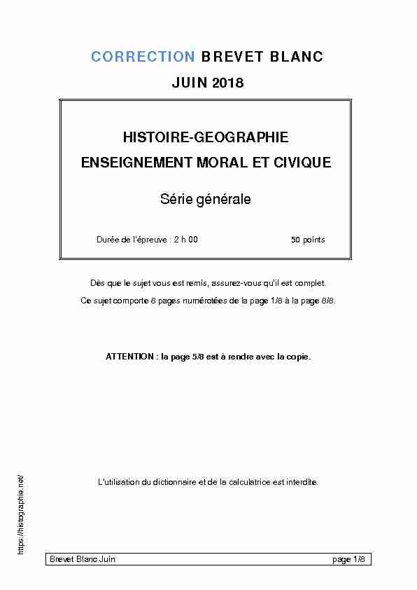 Série générale HISTOIRE-GEOGRAPHIE ENSEIGNEMENT MORAL