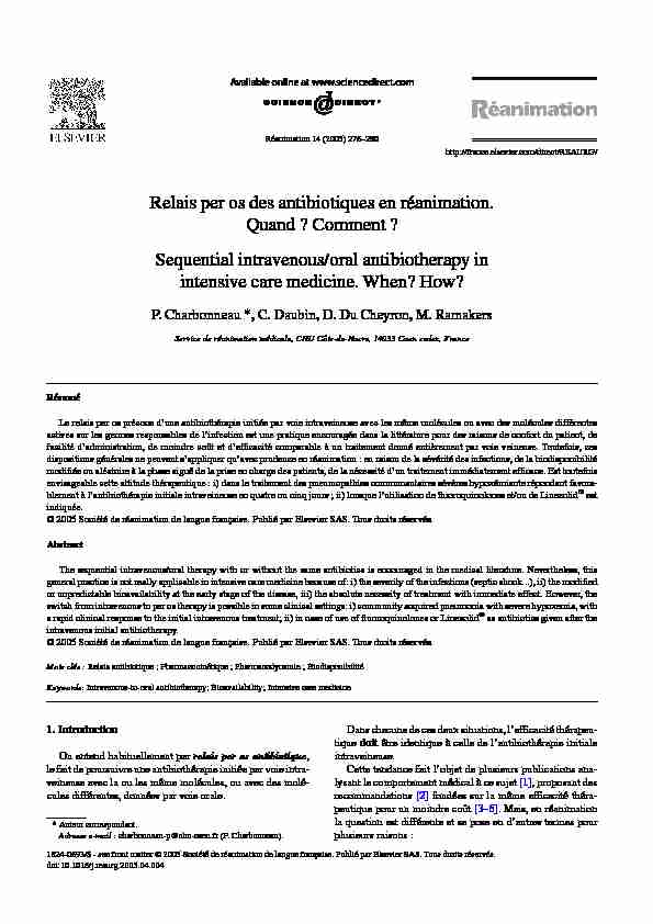 [PDF] Relais per os des antibiotiques en réanimation Quand - SRLF