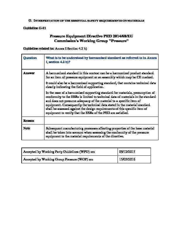 Pressure Equipment Directive PED 2014/68/EU Commissions