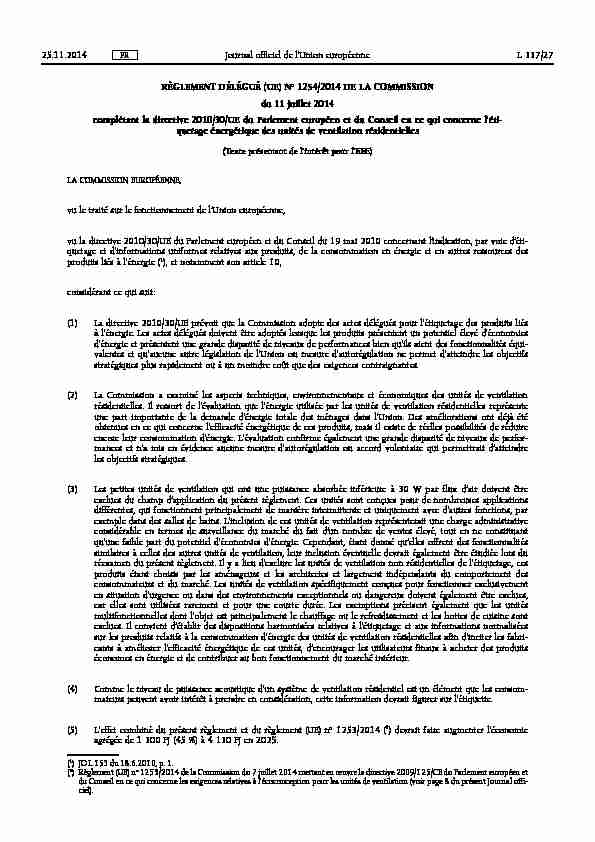 RÈGLEMENT DÉLÉGUÉ (UE) No 1254/2014 DE LA COMMISSION