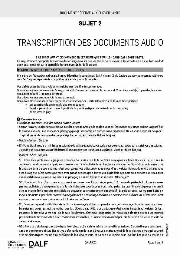 TRANSCRIPTION DES DOCUMENTS AUDIO