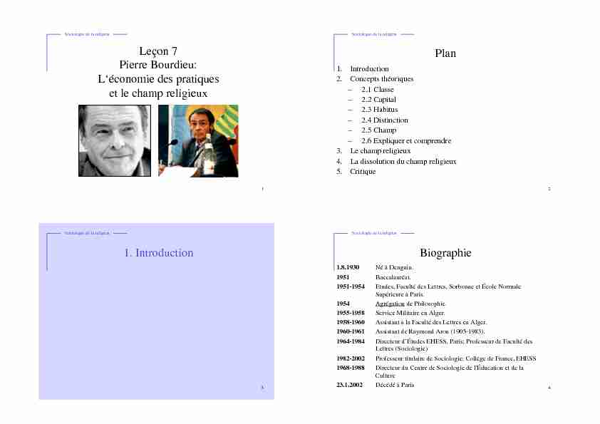 Leçon 7 Pierre Bourdieu: Léconomie des pratiques et le champ
