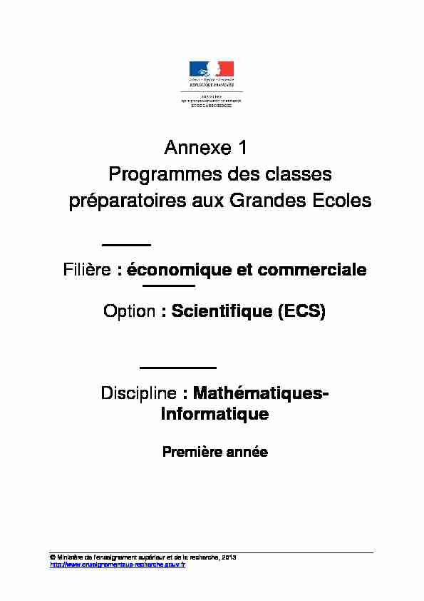 [PDF] Annexe 1 Programmes des classes préparatoires aux Grandes Ecoles