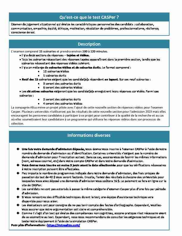 [PDF] CASPer en ligne 2021 - Collège Ahuntsic