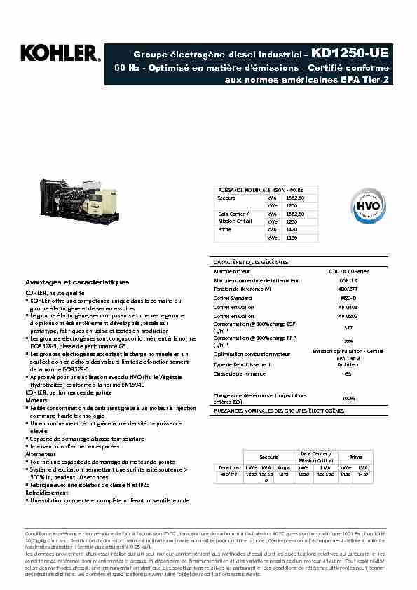 Groupe électrogène diesel industriel – KD1250-UE 60 Hz - Optimisé